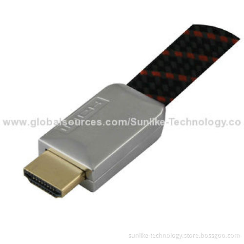 HDMI Cable with Metal Shell, Flat Cable, 24K Gold-plated Connector